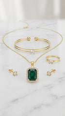 Emerald Solitaire 4-Piece Gold Jewellery Gift Set | Necklace, Bracelet, Ring & Stud Earrings