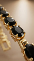 Gold & Black Oval Tennis Bracelet for Women | Premium Crystal Bracelet