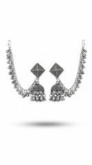 Oxidized Jhumka Earrings with Ear Chain | Traditional Boho Earrings for Women