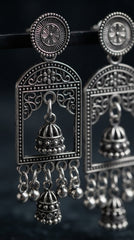 Oxidized Temple Jhumka Drop Earrings for Women | Traditional Antique Silver Earrings