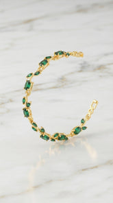 Zelya Anti-Tarnish Emerald Tulip Bracelet for Women | Gold Plated Green Crystal Bracelet