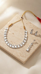 Zelya Mirror Crystal Adjustable Necklace Set for Women | Silver Finish Choker with Matching Earrings | Statement Jewellery Set