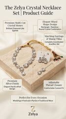 Premium Crystal drop Necklace Set for Women | Silver Finish Adjustable Necklace with Earrings & Maang Tikka