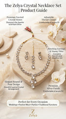 Zelya Premium Crystal bigdrop Necklace Set for Women | Silver Finish Adjustable Necklace with Earrings & Maang Tikka