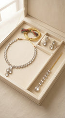 Zelya Premium Crystal bigdrop Necklace Set for Women | Silver Finish Adjustable Necklace with Earrings & Maang Tikka