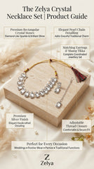 Premium Hexa Mirror Necklace Set for Women | Silver Finish Adjustable Mirror Jewellery with Matching Earrings & Maang Tikka