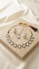 Mirror drop Crystal Adjustable Necklace Set for Women | Silver Finish Choker with Matching Earrings | Statement Jewellery Set
