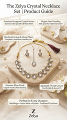Mirror drop Crystal Adjustable Necklace Set for Women | Silver Finish Choker with Matching Earrings | Statement Jewellery Set