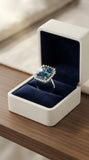 Royal Blue Statement Ring for Women | Emerald-Cut Blue Crystal Halo Ring | Silver Finish Adjustable Cocktail Ring