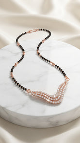 Crystal Wave Rose Gold Mangalsutra for Women | CZ Diamond Pendant Black Bead Necklace
