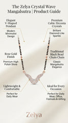 Crystal Wave Rose Gold Mangalsutra for Women | CZ Diamond Pendant Black Bead Necklace
