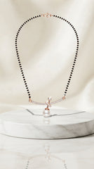 Pearl Grace Rose Gold Mangalsutra for Women | CZ Crystal & Pearl Pendant Black Bead Necklace