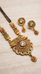 Royal Heritage Mangalsutra & Earrings Set for Women | Traditional Temple Design Gold Pendant with Matching Stud Earrings