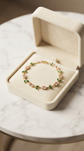 Pink Tulip Vine Bracelet for Women | Gold-Plated Floral Pink Crystal Bracelet | Elegant Everyday Jewelry