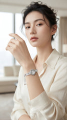 Zelya Crystal Adjustable Watch Bracelet for Women | Silver Luxury Bracelet Watch