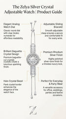 Zelya Crystal Adjustable Watch Bracelet for Women | Silver Luxury Bracelet Watch