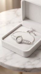 Zelya Crystal Adjustable Watch Bracelet for Women | Silver Luxury Bracelet Watch