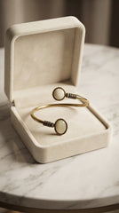 Antique Dual Stone Adjustable Cuff Bracelet for Women | Vintage Brass Open Bangle | Ivory Stone Ethnic Bracelet