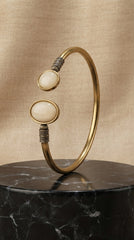 Antique Dual Stone Adjustable Cuff Bracelet for Women | Vintage Brass Open Bangle | Ivory Stone Ethnic Bracelet