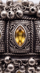 Amber Stone Oxidised Ghungroo Cuff Bracelet