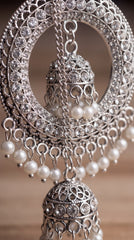 Royal Filigree Pearl Jhumka Oxidised Earrings