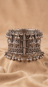 Heritage Floral Oxidised Ghungroo Cuff Bracelet