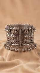Heritage Floral Oxidised Ghungroo Cuff Bracelet