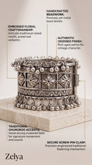 Heritage Floral Oxidised Ghungroo Cuff Bracelet