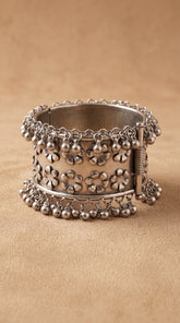 Floral Ghungroo Oxidised Statement Cuff Bracelet