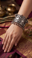 Floral Ghungroo Oxidised Statement Cuff Bracelet