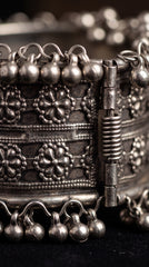 Heritage Floral Oxidised Ghungroo Cuff Bracelet