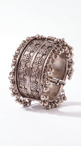 Heritage Floral Oxidised Ghungroo Cuff Bracelet