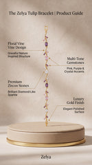 Zelya Enchanted Blossom Vine Bracelet | Multi-Stone Floral Gold Bracelet for Women