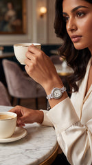 Zelya Crystal Adjustable Watch Bracelet for Women | Silver Luxury Bracelet Watch