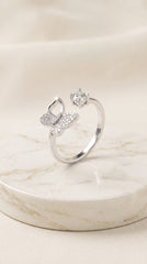 Zelya Crystal Butterfly Adjustable Ring for Women | Silver Zircon Statement Ring