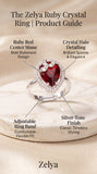 Zelya Ruby Heart Crystal Adjustable Ring for Women | Silver Halo Statement Ring