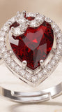 Zelya Ruby Heart Crystal Adjustable Ring for Women | Silver Halo Statement Ring