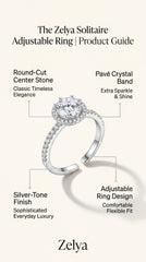 Zelya Royal Solitaire Crystal Ring for Women | Luxury Silver Zircon Ring