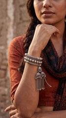 Zelya Boho Tassel Oxidised Bracelet | Traditional Silver Statement Bracelet