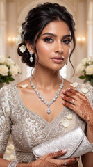 Zelya Crystal Floral Necklace & Earrings Set | Silver-Tone Bridal Jewelry Set
