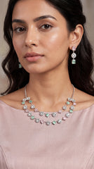 Zelya Pastel Crystal Dual Layer Necklace Set with Matching Earrings