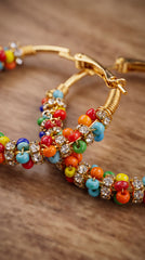 Zelya Pastel Crystal Hoop Earrings for Women | Multicolor Beaded Statement Earrings