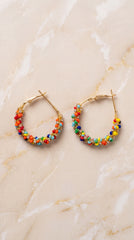 Zelya Pastel Crystal Hoop Earrings for Women | Multicolor Beaded Statement Earrings