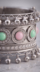 Zelya Premium Oxidised Pastel Stone Bracelet for Women | Handcrafted Ghungroo Ethnic Cuff Bracelet