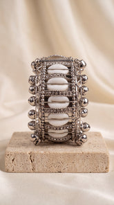 Zelya Premium Oxidised Cowrie Shell Bracelet for Women | Handmade Ghungroo Ethnic Cuff Bracelet