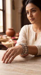 Zelya Premium Oxidised Cowrie Shell Bracelet for Women | Handmade Ghungroo Ethnic Cuff Bracelet