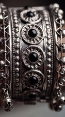 Zelya Premium Oxidised Black Stone Cuff Bracelet for Women | Traditional Ghungroo Ethnic Kada