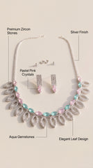 Pastel Leaf Crystal Necklace Set with Earrings