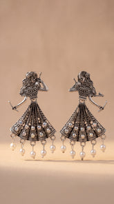 Oxidized Chandbali Jhumka Earrings with Pearl Drops – Antique German Silver