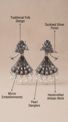 Oxidized Chandbali Jhumka Earrings with Pearl Drops – Antique German Silver